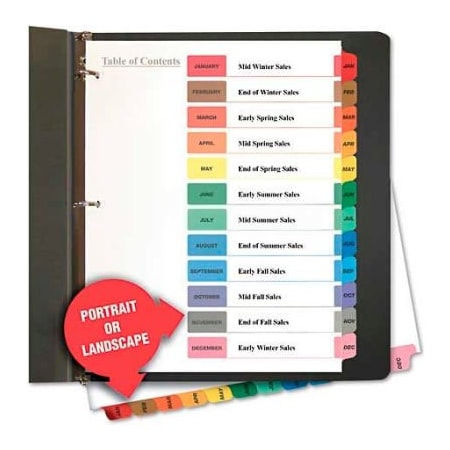 Universal One Table of Contents Dividers, Assorted Color 12-Tab, Months, Letter, White UNV24810***